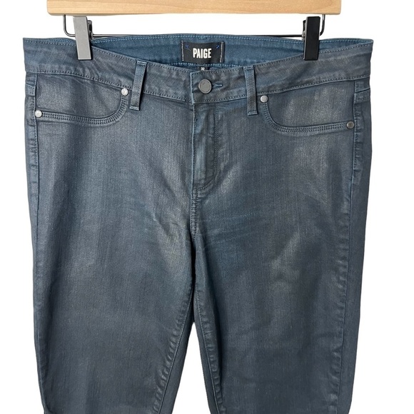 Paige Verdugo Skinny Jeans Deep Lagoon Silk Blue Coated Size 32 - Picture 4 of 10